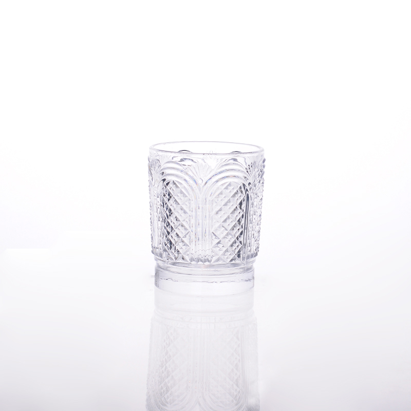 clear glass candle holder with pattern
