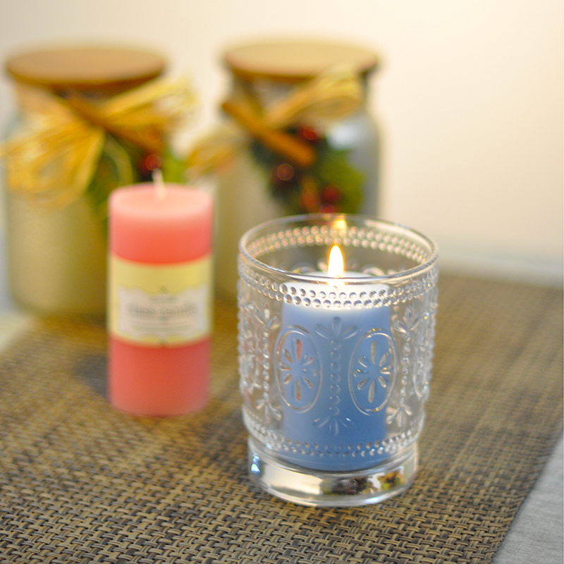 clear glass tea light candle holders with pattern