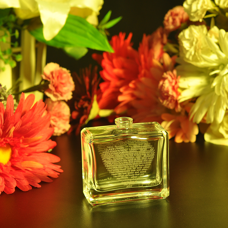 clear laser square glass perfume bottle
