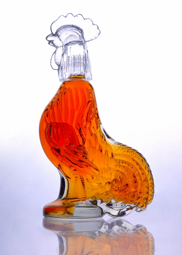 forme de coq bouteille de vin en verre