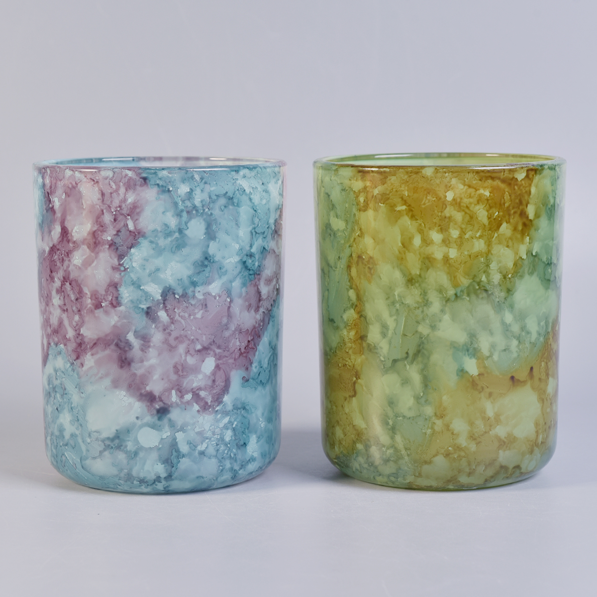 vaso de vela de vidro colorido efeito de mármore pintado
