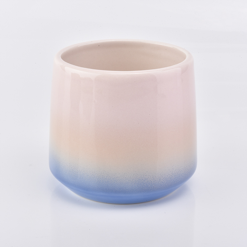 Tarro de vela de cerámica vidriada multicolor de fondo curvo