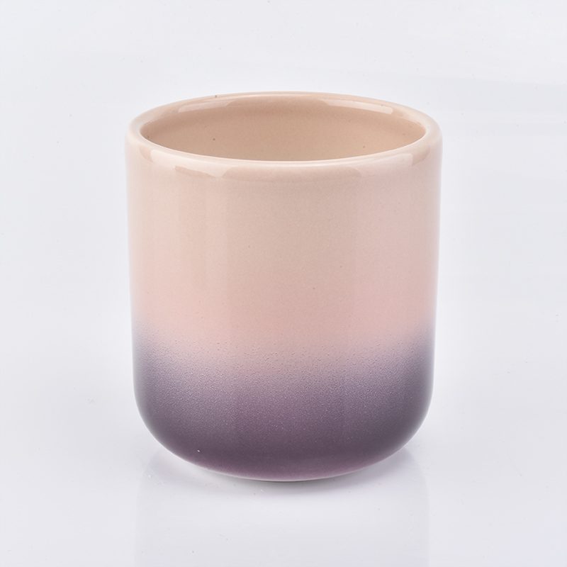 用于蜡烛制作的弧形底部粉红色釉面陶瓷罐