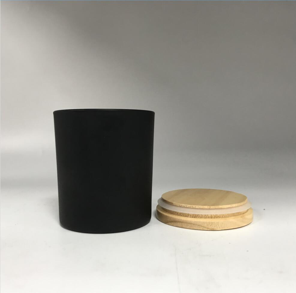 potes de vela de vidro preto personalizados com tampa de madeira