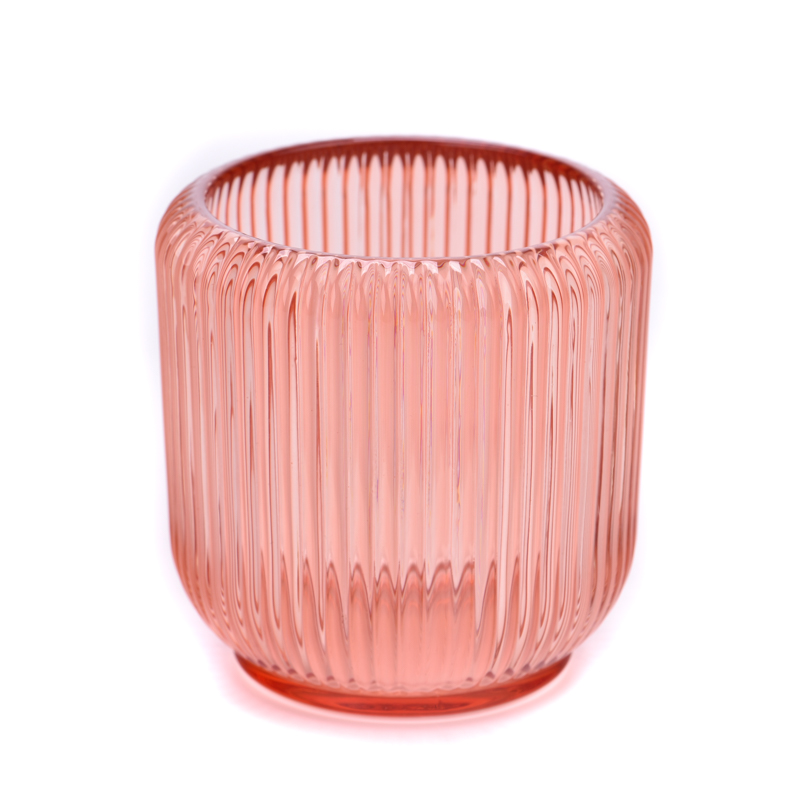 定制的彩色条纹玻璃蜡烛罐大豆蜡蜡烛玻璃罐供应商