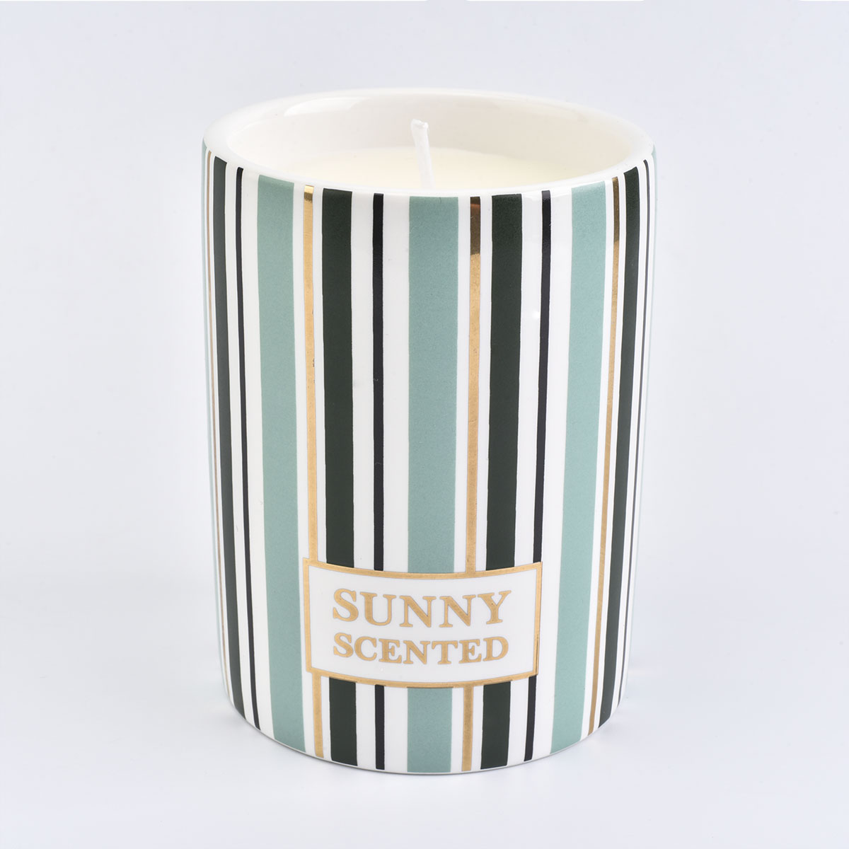 cylinder ceramic candle jar with stripes modern design