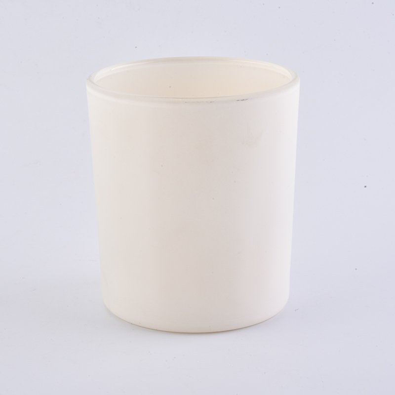 Vasos de vela de vidrio blanco mate con forma de cilindro