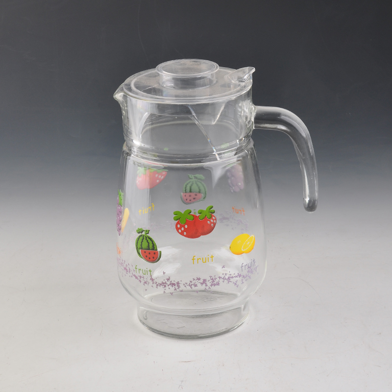 decaled glass water jug with lid