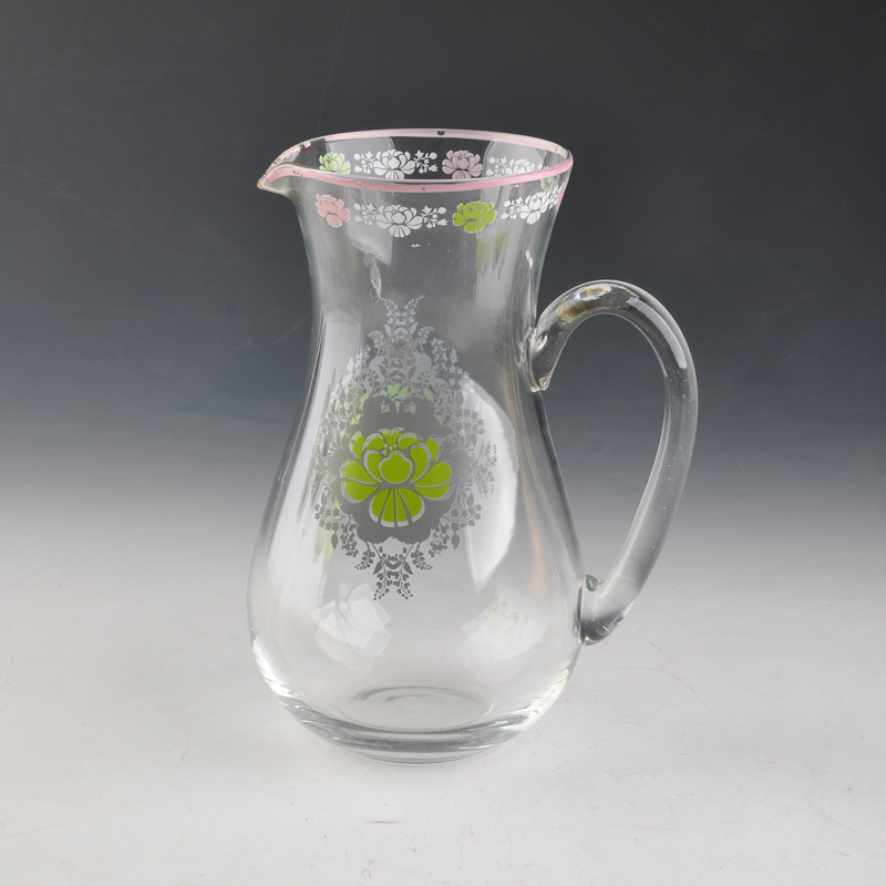 decaled glass water jug
