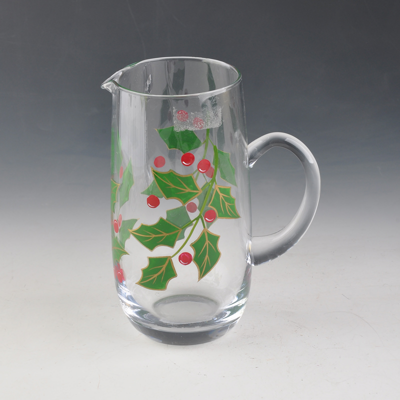 decaled transparent glass water jug