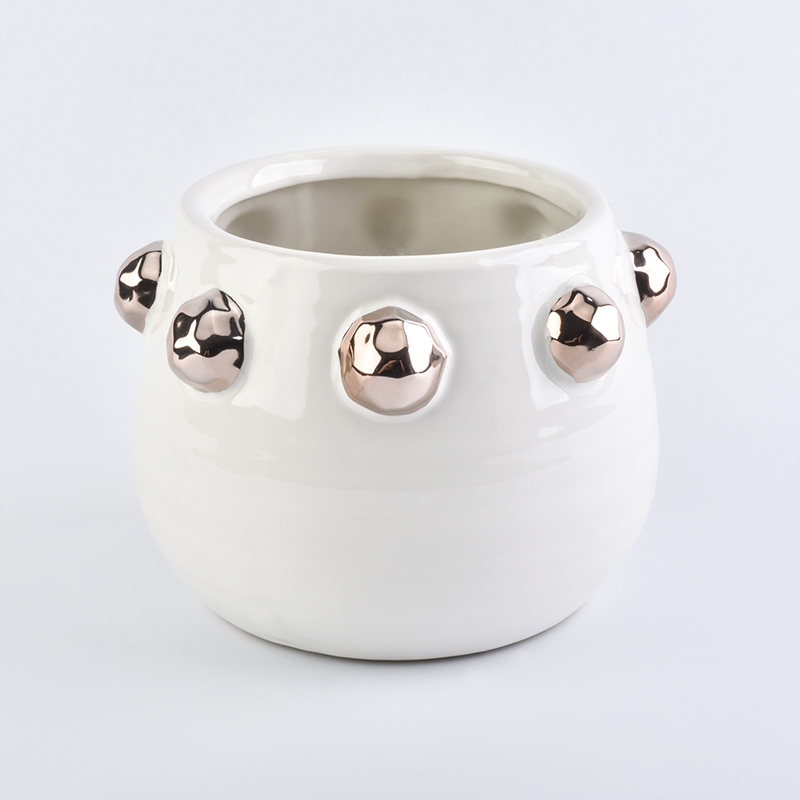 装饰白色凸点陶瓷蜡烛罐