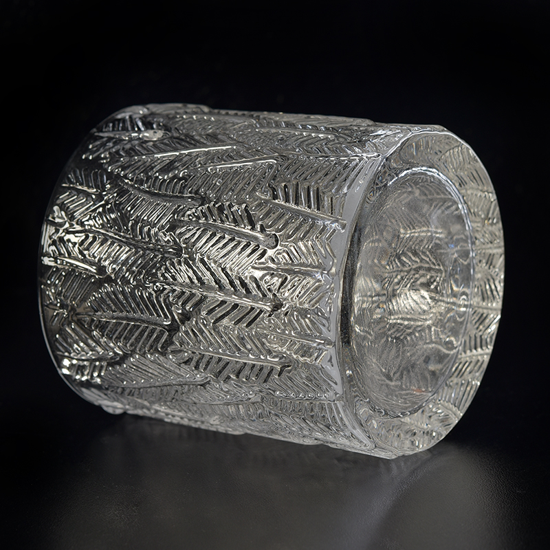 Candelero de vidrio transparente delicado con hojas patrón Capacidad de cera de 8 oz