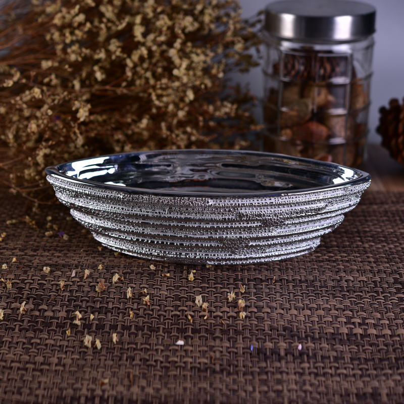 electroplating silver ceramic candle jar with cross stripe outside