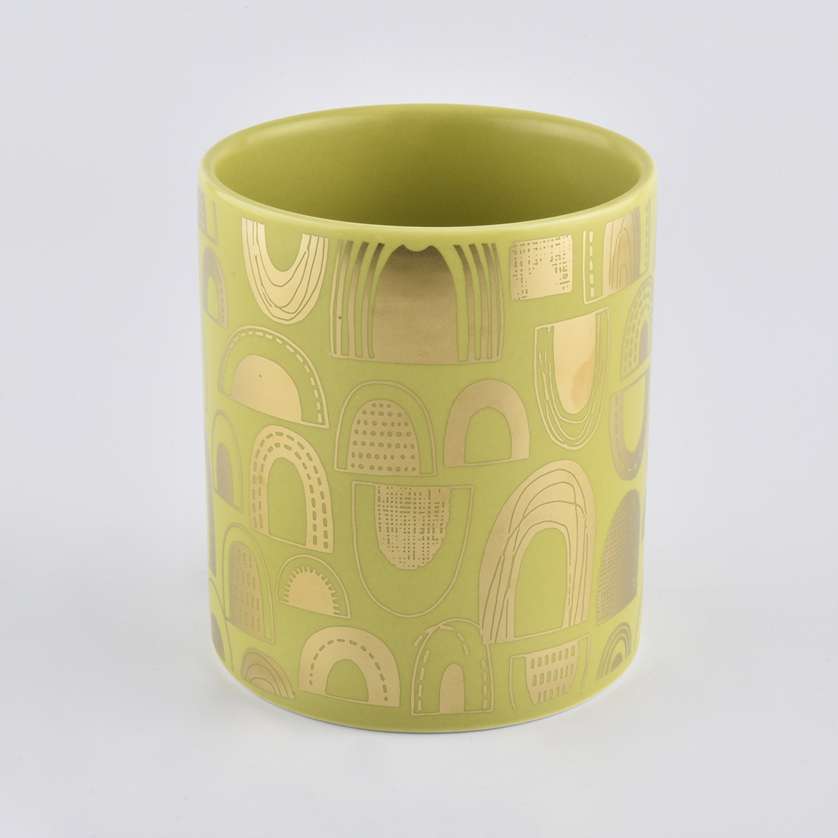 frascos de velas vintage de cerámica con forma recta cilíndrica vacía con logo