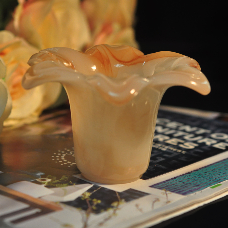 flor forma de cilindro de jade de color ámbar titulares tarro de la vela de la vela de vidrio decorativo