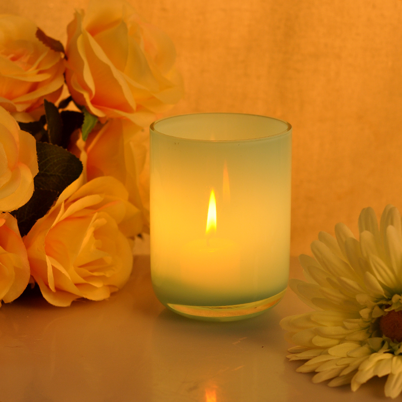 glass candle jar with frosted blue color