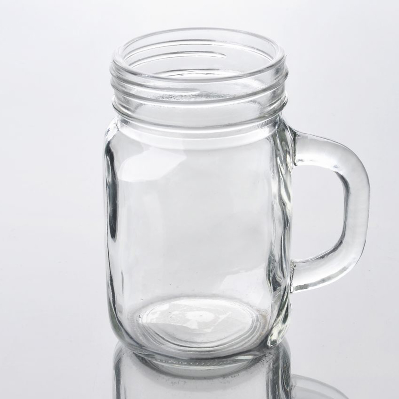 vaso di vetro con maniglia mason