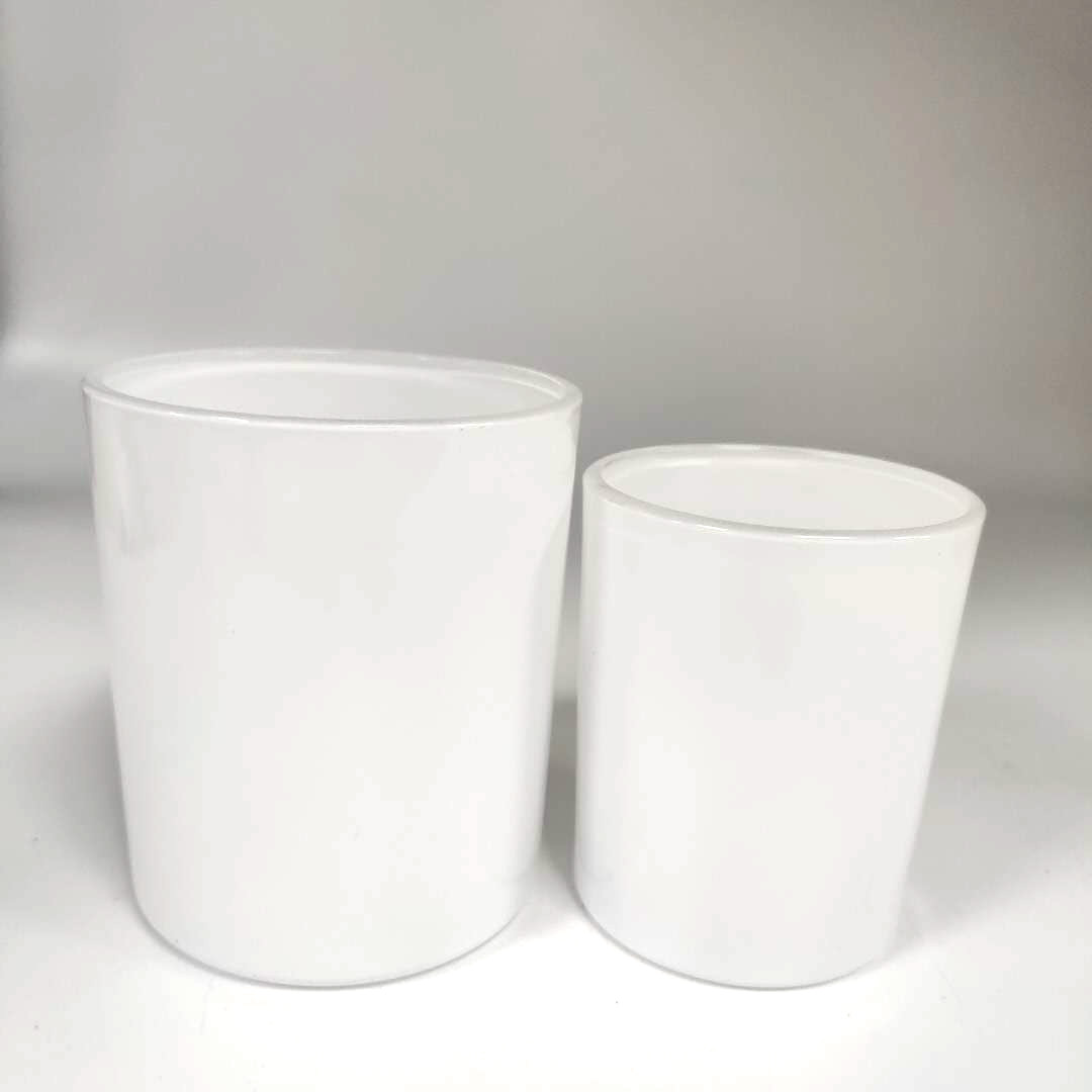 glossy white glass container for candles