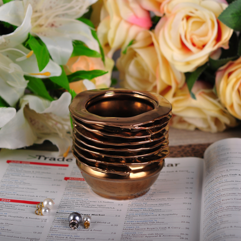 lustre de oro esmalte frasco con vela de cerámica