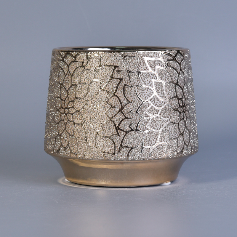 Frasco de vela de cerâmica de padrão dourado