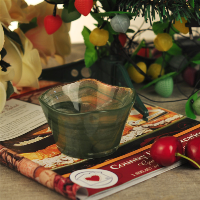 green material handmade decorative glass bowl candle holder