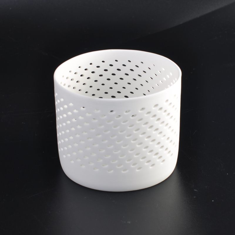 hollow pattern matt white ceramic porcelain candle holder unglazed