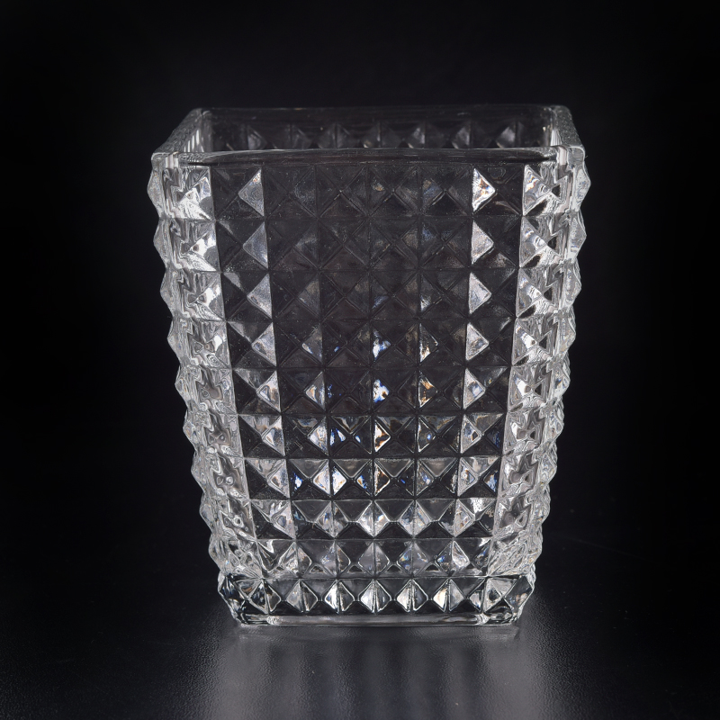 ホームデコ刻印された正方形のガラスのキャンドルホルダー