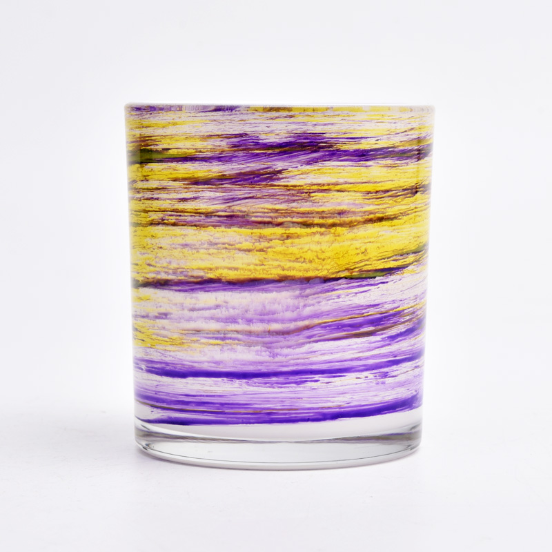 home decor 10oz hand-painted colorful glass candle holder