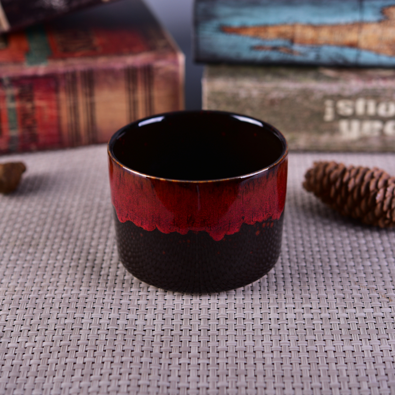 Decoración del hogar esmalte de transmutación vaso de velas de cerámica rojo