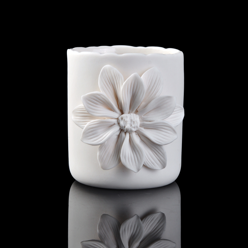 suporte de vela de cerâmica flor branca decoração de casa