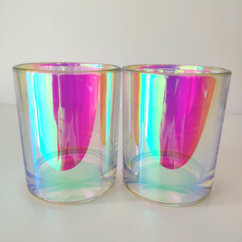 Jar de vela de vidrio iridiscente de 12oz Efecto Rainbow