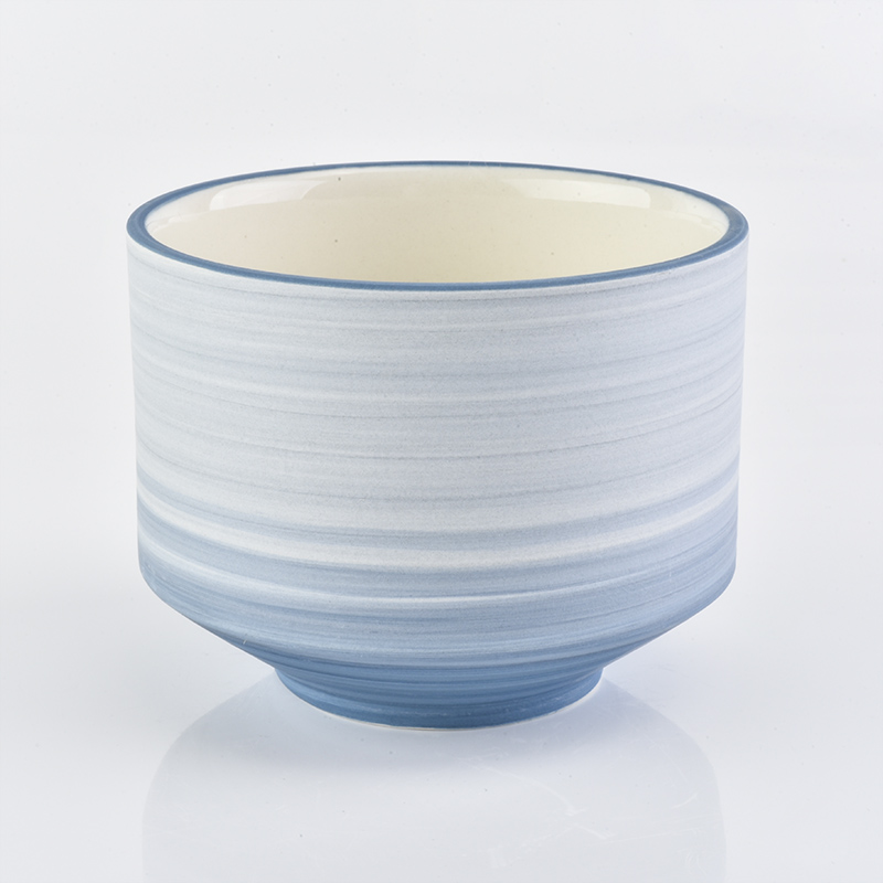 barattoli di candela in ceramica blu effetto pennello di lusso
