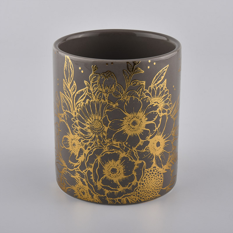 Frascos de cerámica de vela ámbar cilindro personalizado de lujo 12 oz