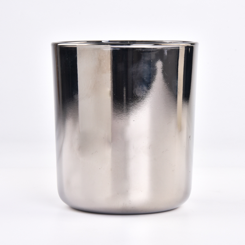 Jar de bougie en verre argenté décoratif de luxe avec fond rond