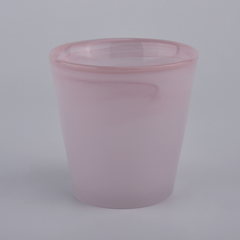 luxury hand made pink glass candle jar