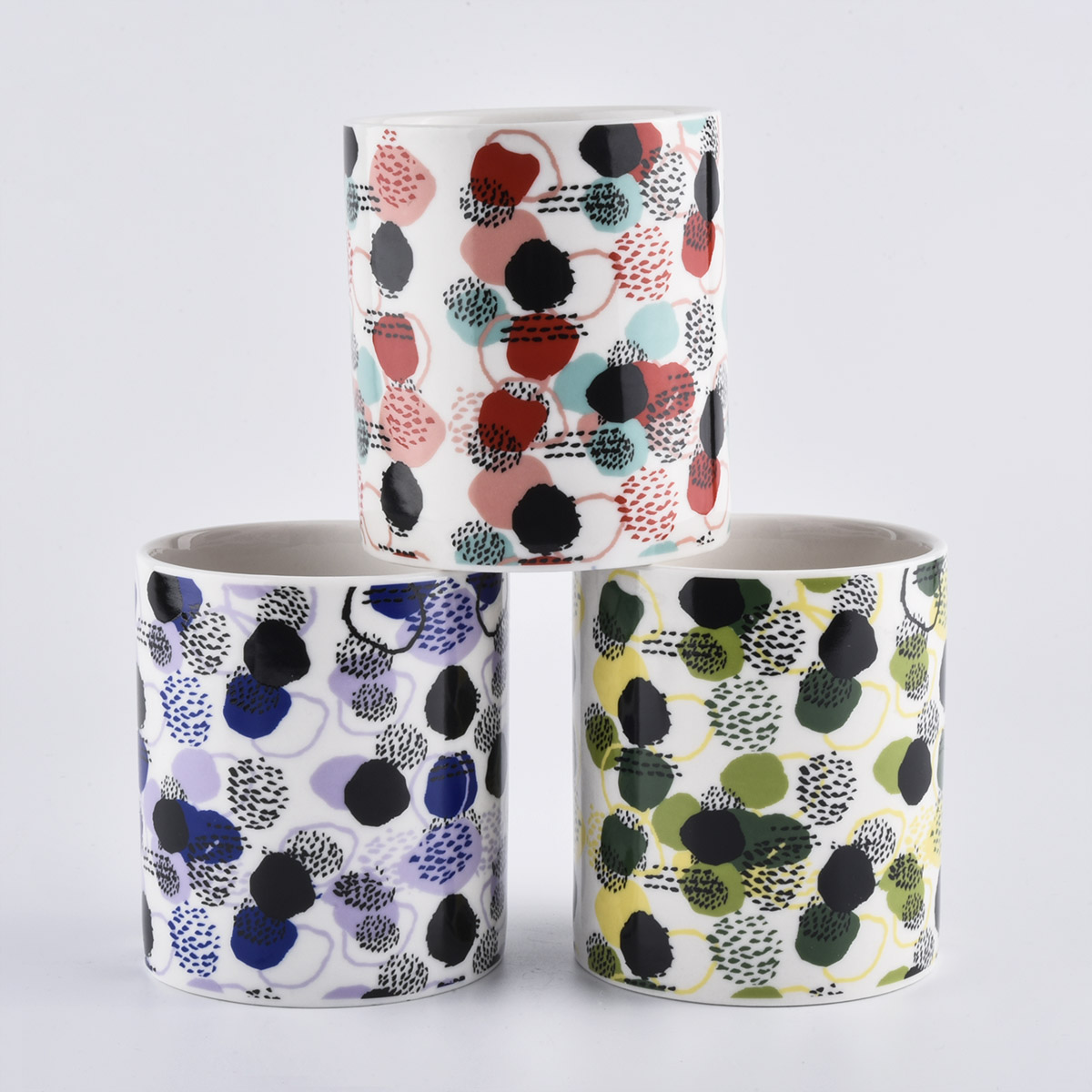 potes de velas de cerâmica com impressão de luxo