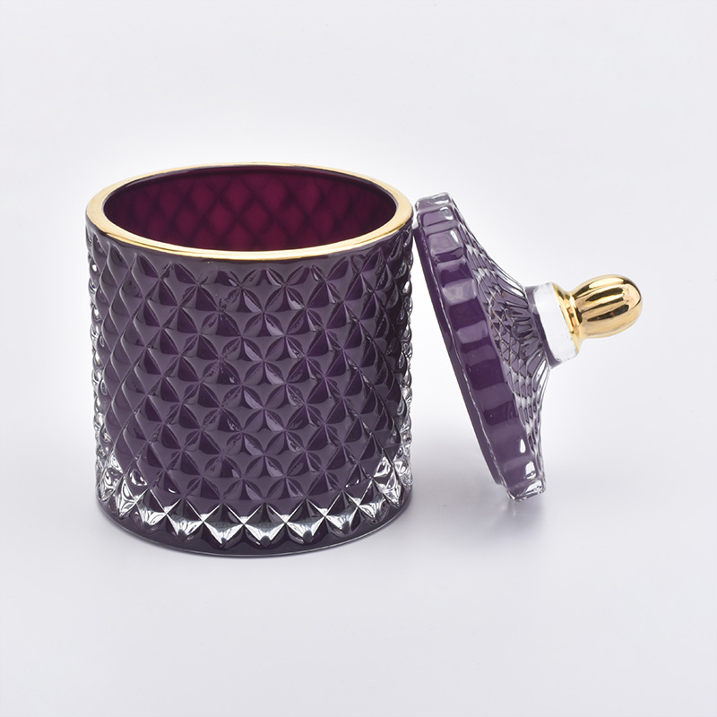 luxury purple geo cut glass candle jar