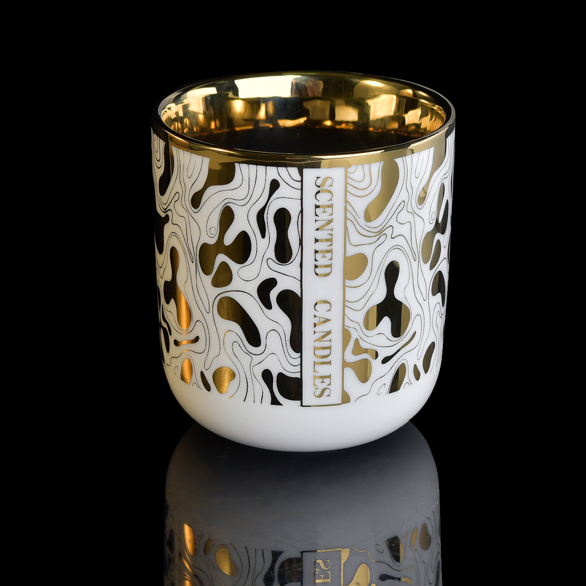 frasco de vela de cerâmica branca de luxo com impressão de ouro