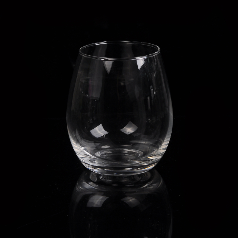 machine blown clear stemless wine glass tumbler logo available