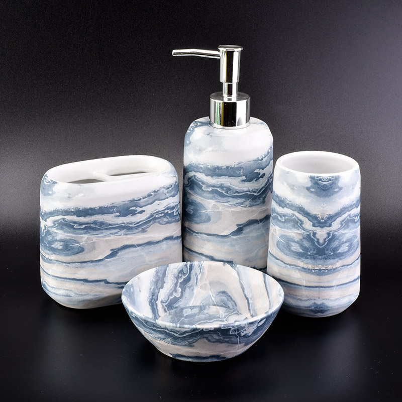 sets de bain en céramique effet marbre avec tasse de savon pour mug