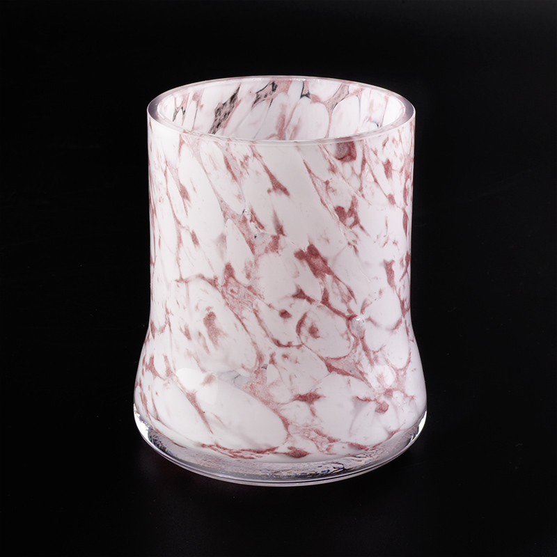 Kerzenhalter aus hellrosa Glas in Marmoroptik