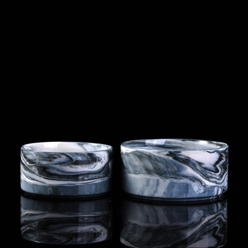 marble pattern wide round ceramic candle jar