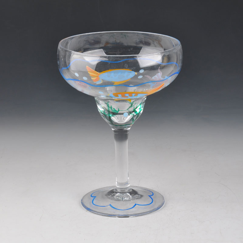 margarita glass with fish painted