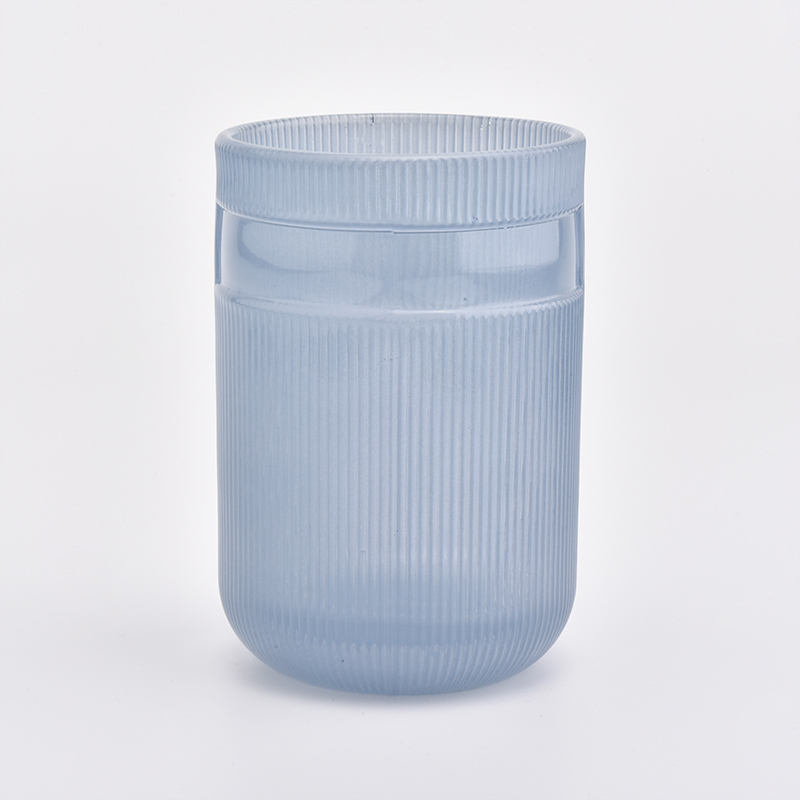 recipiente de vela de vidro azul mate com tampa