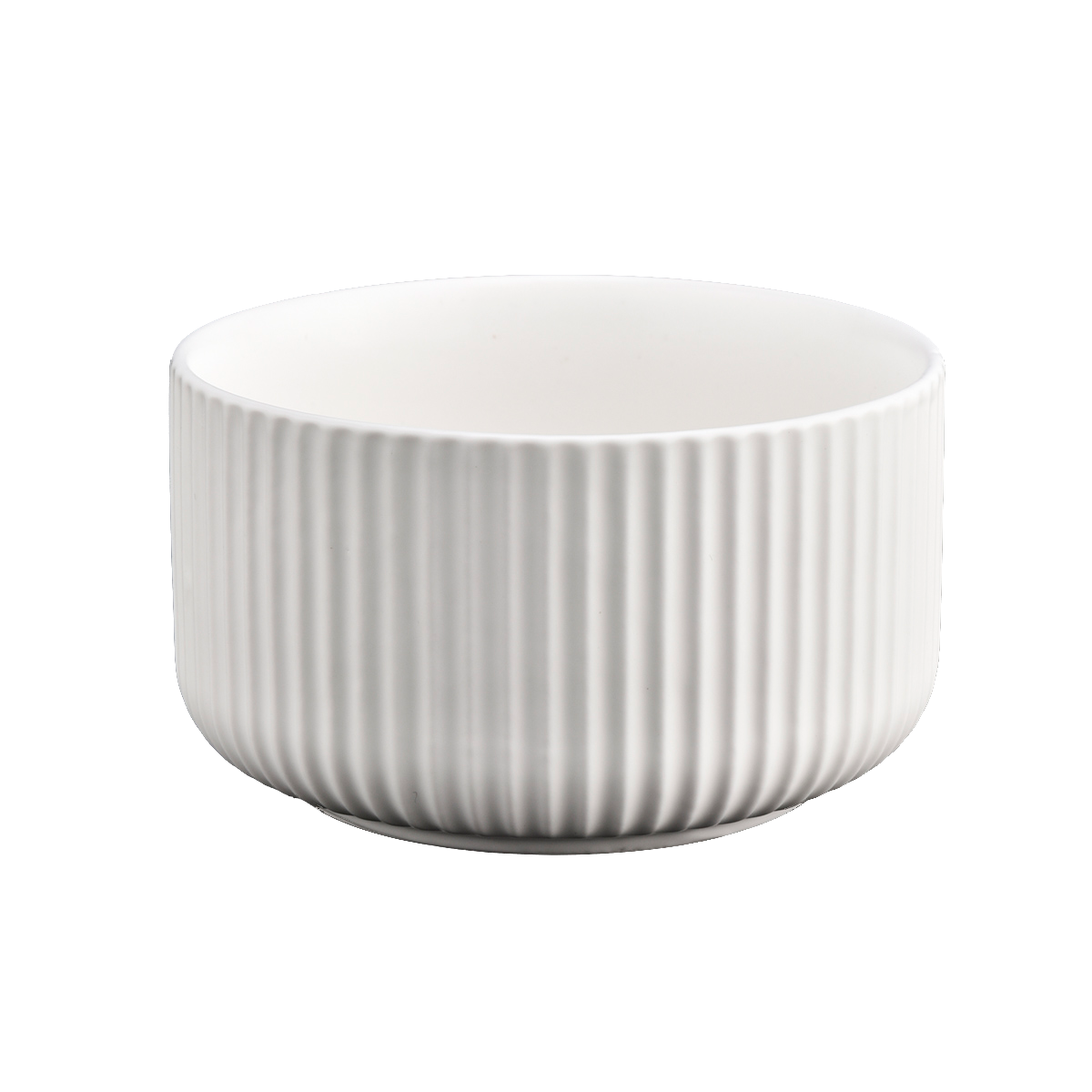 Portacandele in ceramica bianco opaco con linee