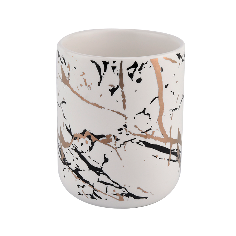 matte white ceramic candle jar with goldcolor  printing