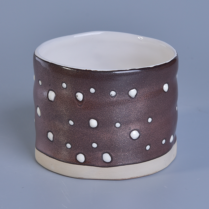 Candelabro in ceramica smaltata in metallo con disegno a mano