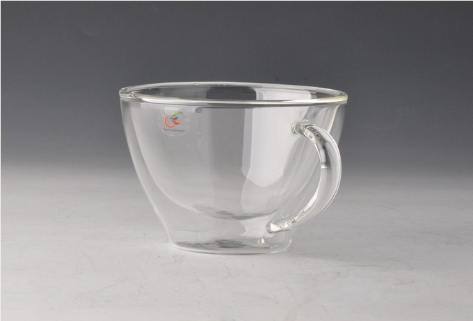 mouth blown double wall glass milk cup