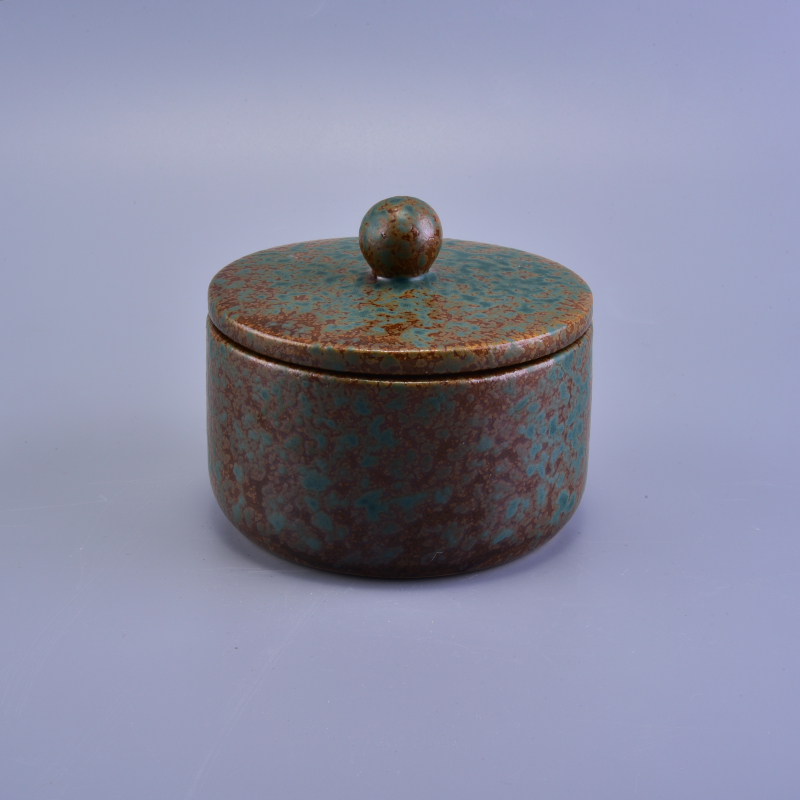 新产品铜锈装饰陶瓷蜡烛罐