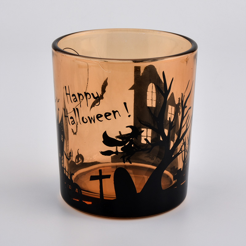 orange custom design glass candle holders for halloween